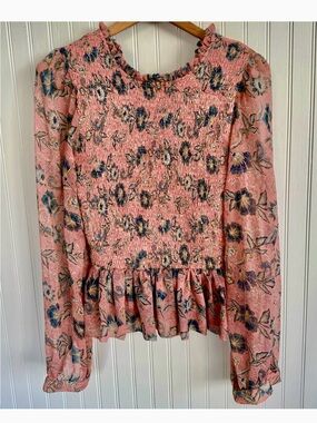 Patrons of Peace Smocked Floral Top in Coral Pink